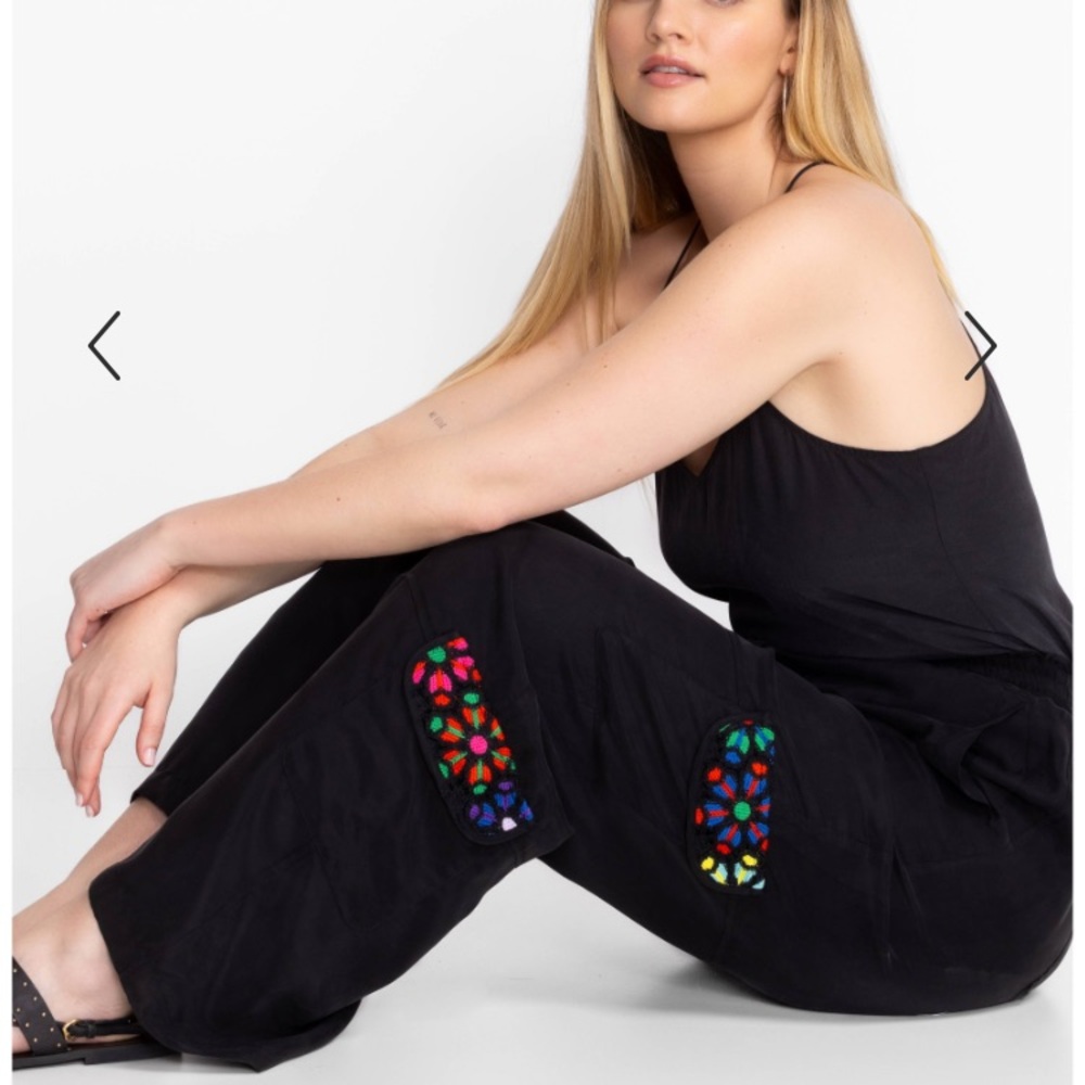Johnny Was Black Floral Embroidered Pants